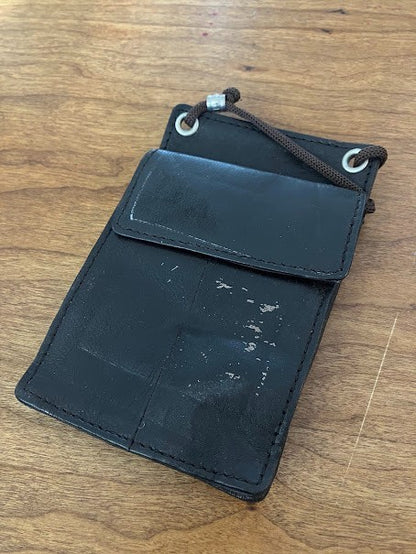 ID Holders: Black Leather Wallets - With Neck Straps (2)