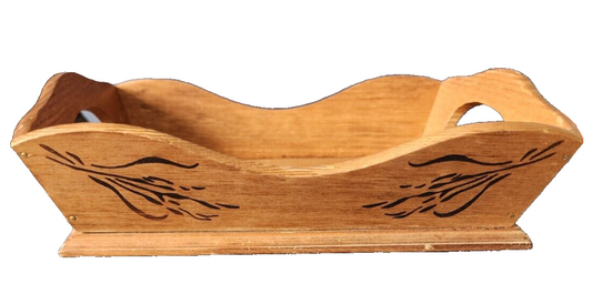 VINTAGE 1982 TELEFLORA SMALL WOOD SERVING TRAY WITH HANDLES