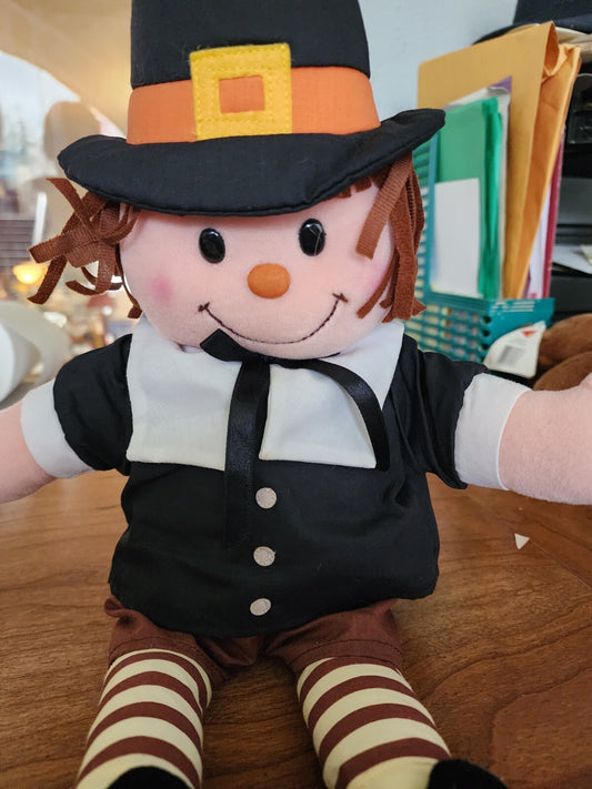 VTG Pilgrim Pals Plush Doll Gibson Greetings 1996 Boy Thanksgiving 16"