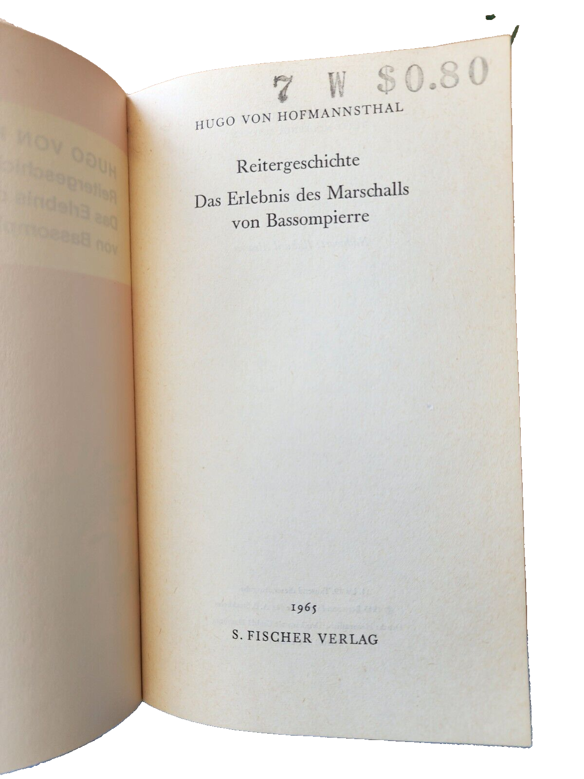 REITERGESCHICHTE UND ANDERE ERZAHLUNGEN By Hugo Von Hofmannsthal