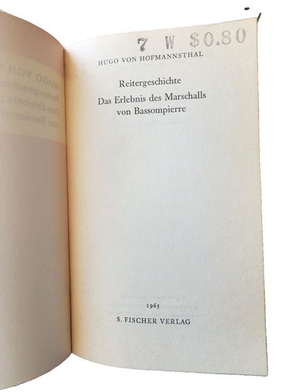 REITERGESCHICHTE UND ANDERE ERZAHLUNGEN By Hugo Von Hofmannsthal