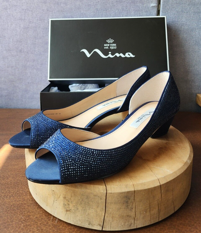 Nina Rossie-W Size 8 W New Navy Luster Satin
