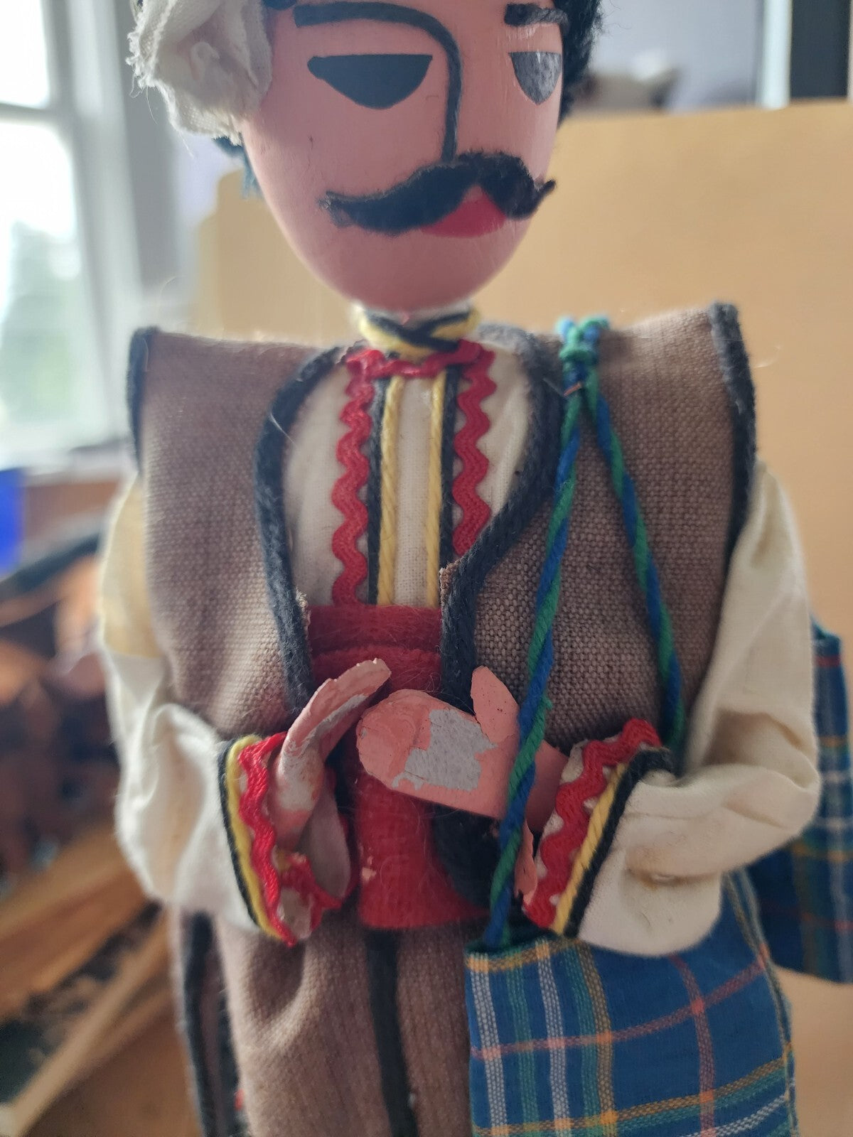 Vtg Doll Bulgaria Male Hand painted 13" Traditional Costume Souvenir