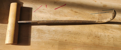 Vtg Antique 11" Cast Iron Hay Bale Ice Meat Hook with Wood Handle
