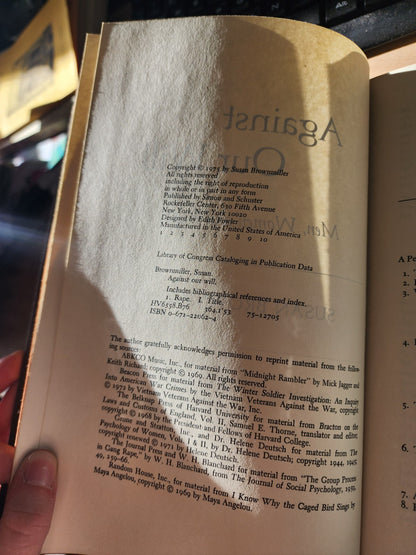 Against Our Will: Men, Women and Rape - Hardcover By Susan Brownmiller - GOOD