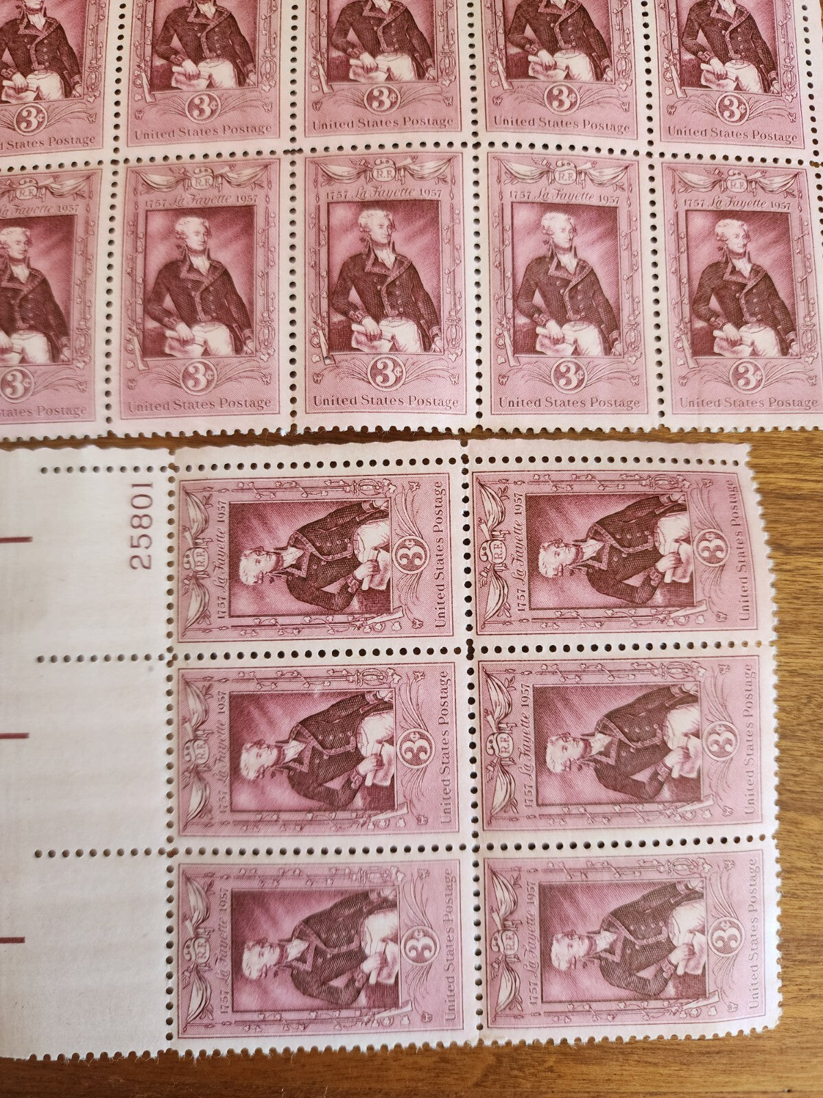 Lot of 16 U.S. Postage 3 ¢ Plate Block 25801 & 25800 La Fayette 1757 - 1957