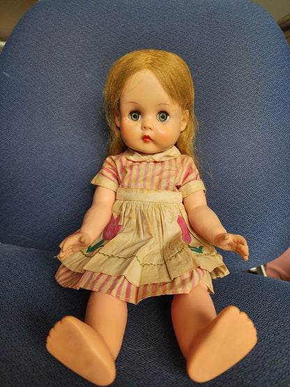 17" Vintage Horsman Doll Rooted Hair Sleep Eyes Long Blonde Hair