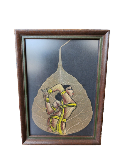 Women Hand Painted in Oil on Skeleton Pipal Tree Leaf
