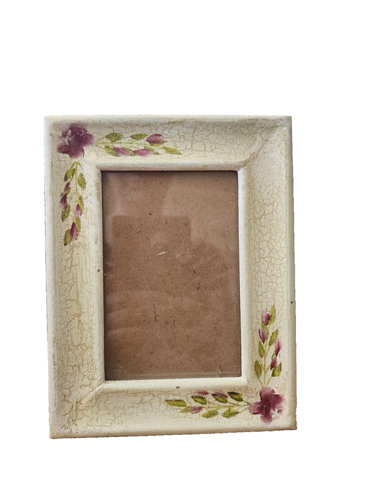 Vintage White Ceramic Picture Frame With Flowers-Cottage Core-Farmhouse Country