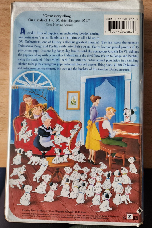 Walt Disney's Classic; 101 Dalmatians (VHS Tape 1992) The Classics BLACK DIAMOND