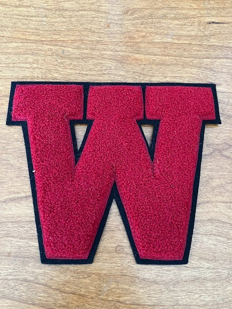Varsity Letter W Jacket Patch - Black on Red W