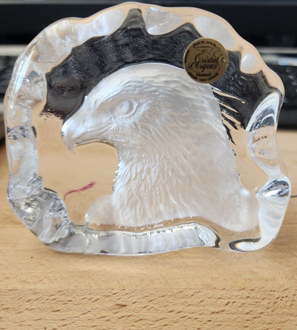Etched Bald Eagle Paperweight Cristal d'Arques 24% Lead Crystal  Art Glass 