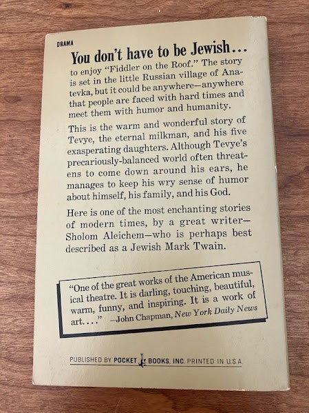 Vtg Pocket Book - Fiddler on the Roof by Joseph Stein