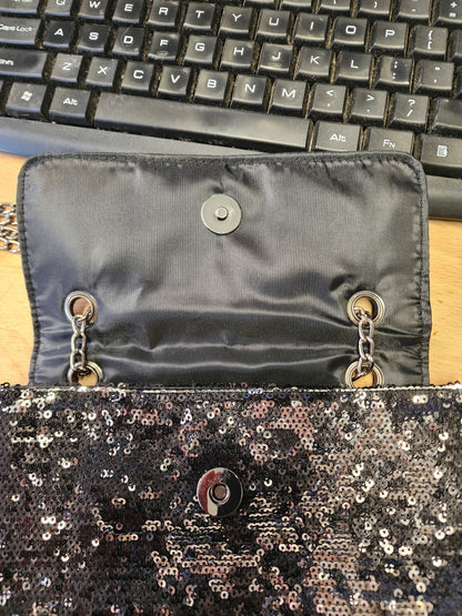 Silver & Black Y2K Sequin Handbag Shoulder Chain Straps Purse