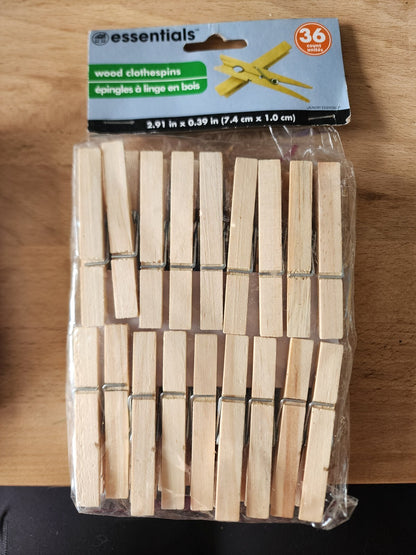 2.91" CLOTHES PINS WOODEN 36 COUNT NEW IN PACK