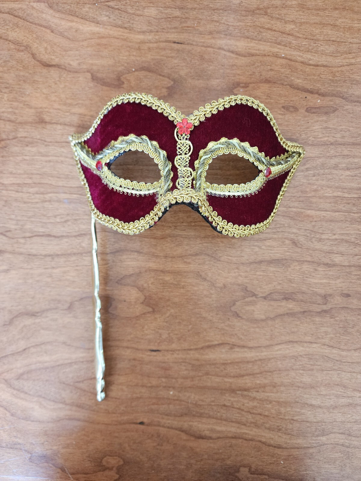 Mardi Gras Red Masquerade Mask on a Stick