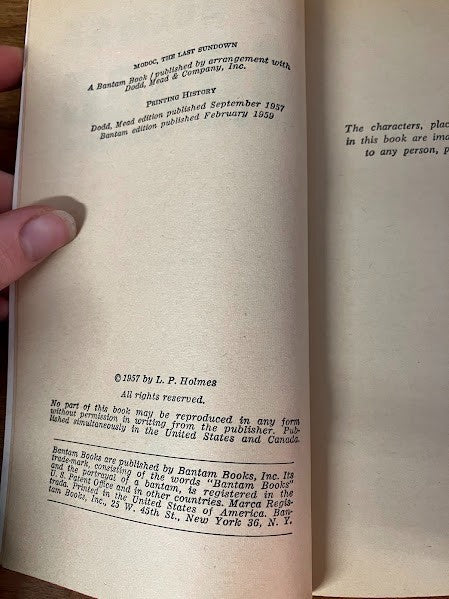 Bantam Books - L P Holmes - MODOC LAST SUNDOWN