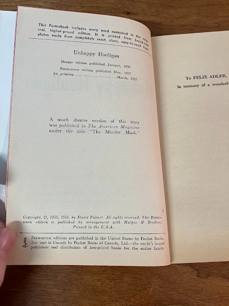Vtg Paperback - Unhappy Hooligan - Stuart Palmer