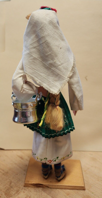 BULGARIA Doll Folk Costume Large 12" Tall Vintage Holding a Bucket