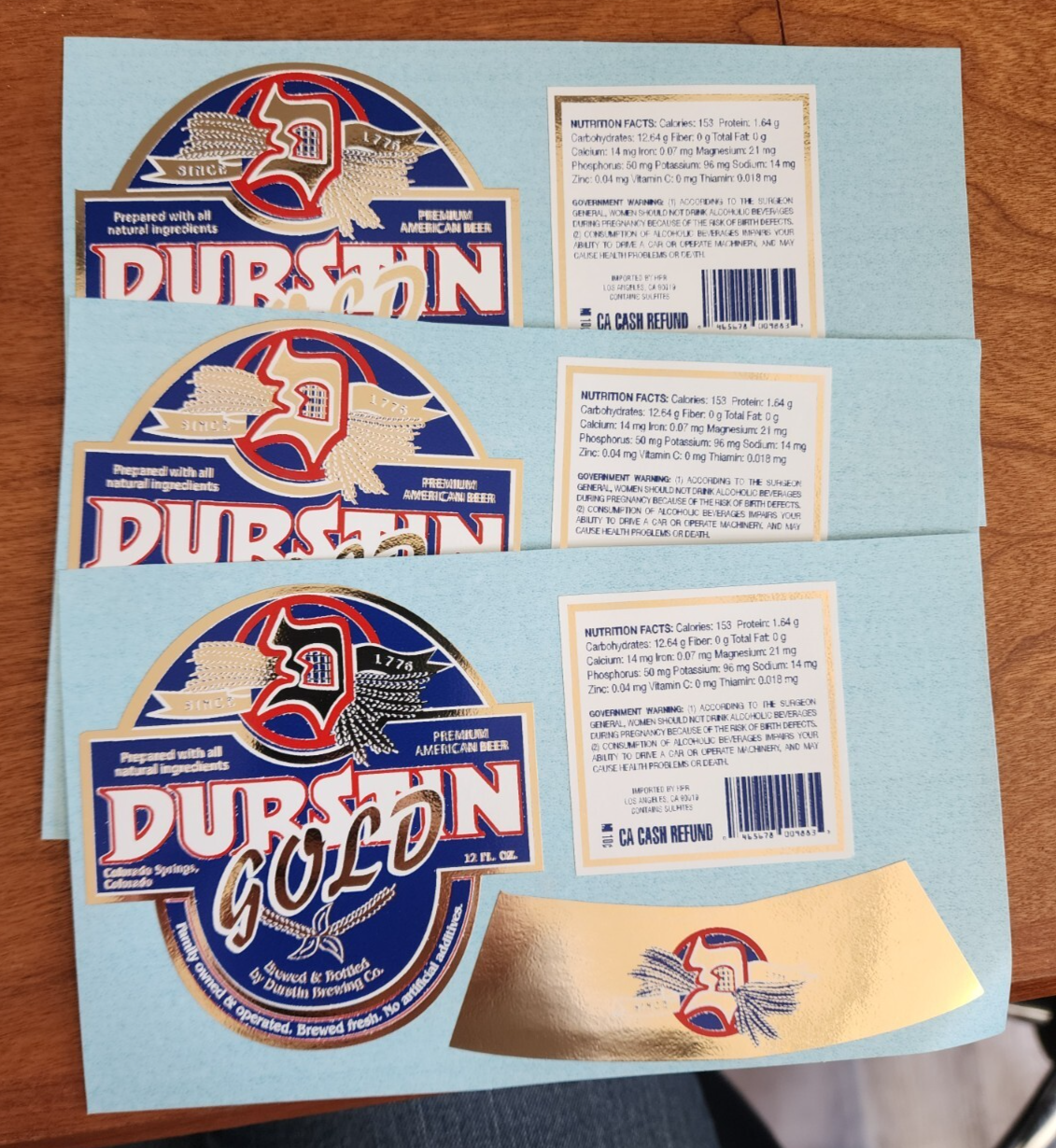 Lot of 3 Durstin Gold Beverage Sticker Props