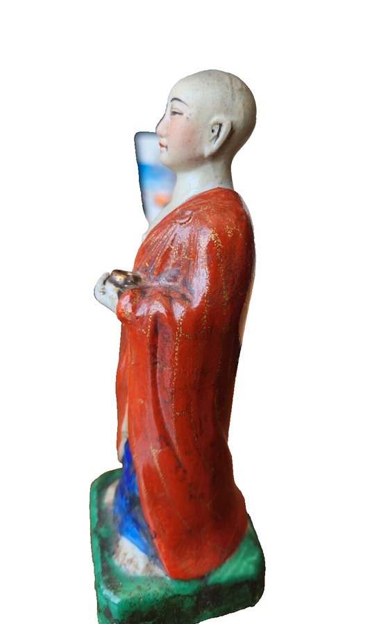 Vintage Chinese Asian Painted Porcelain Male Art Statue Sculpture Stamp-Signed