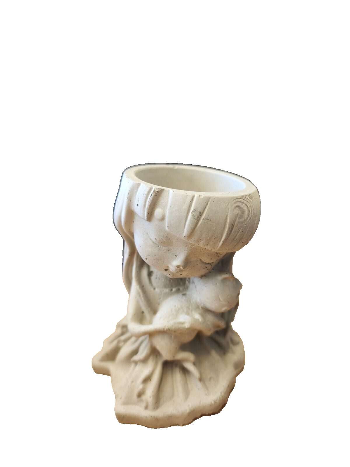 Girl with cat dustpan basket bucket flowerpot ashtray