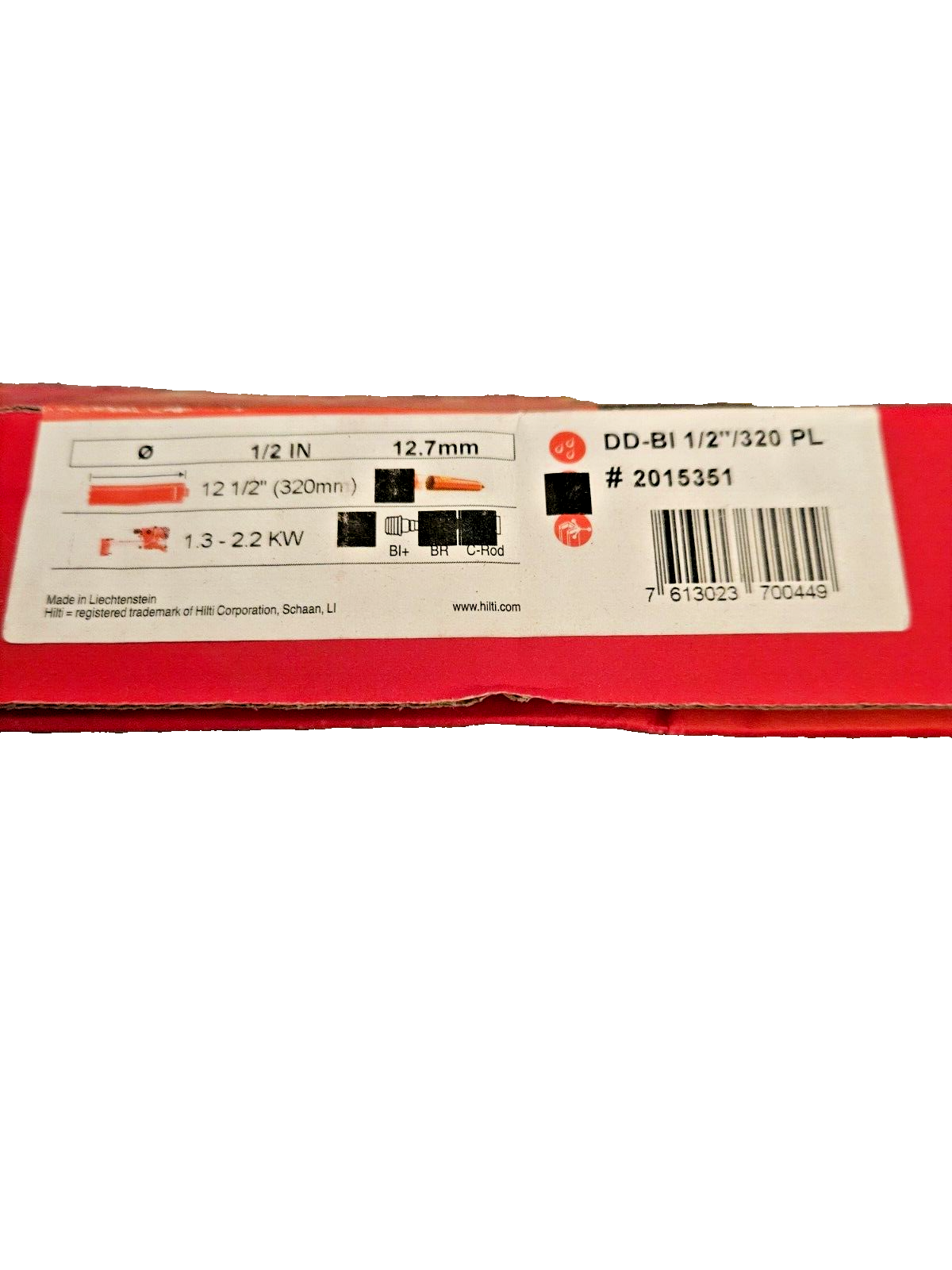 Hilti  DD BL 1/2” PL  Coring 2015351 High End Diamond Core Bit 12.7mm NEW