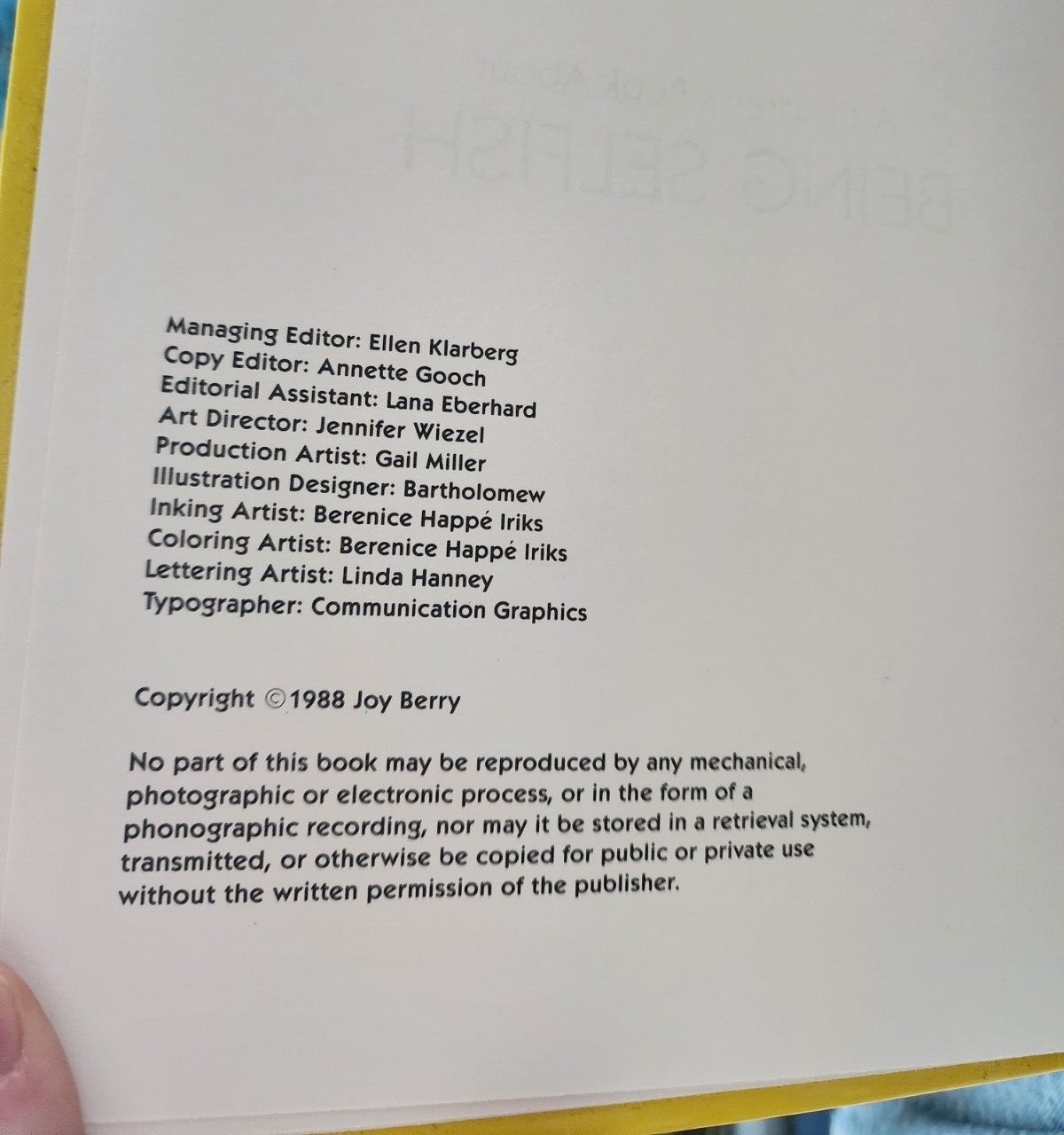 A Children's Book About Being Selfish by Joy Berry 1988