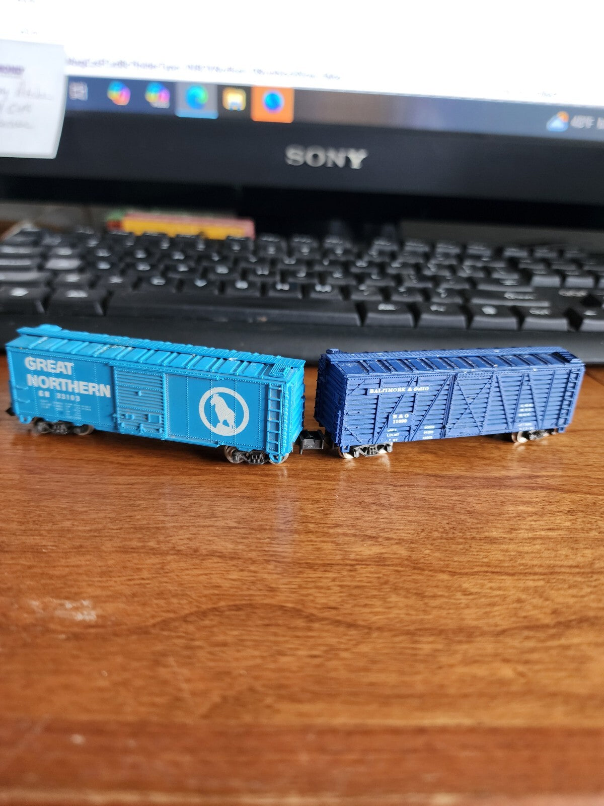 Micro Great Northern and Baltimore & Ohio Box cars
