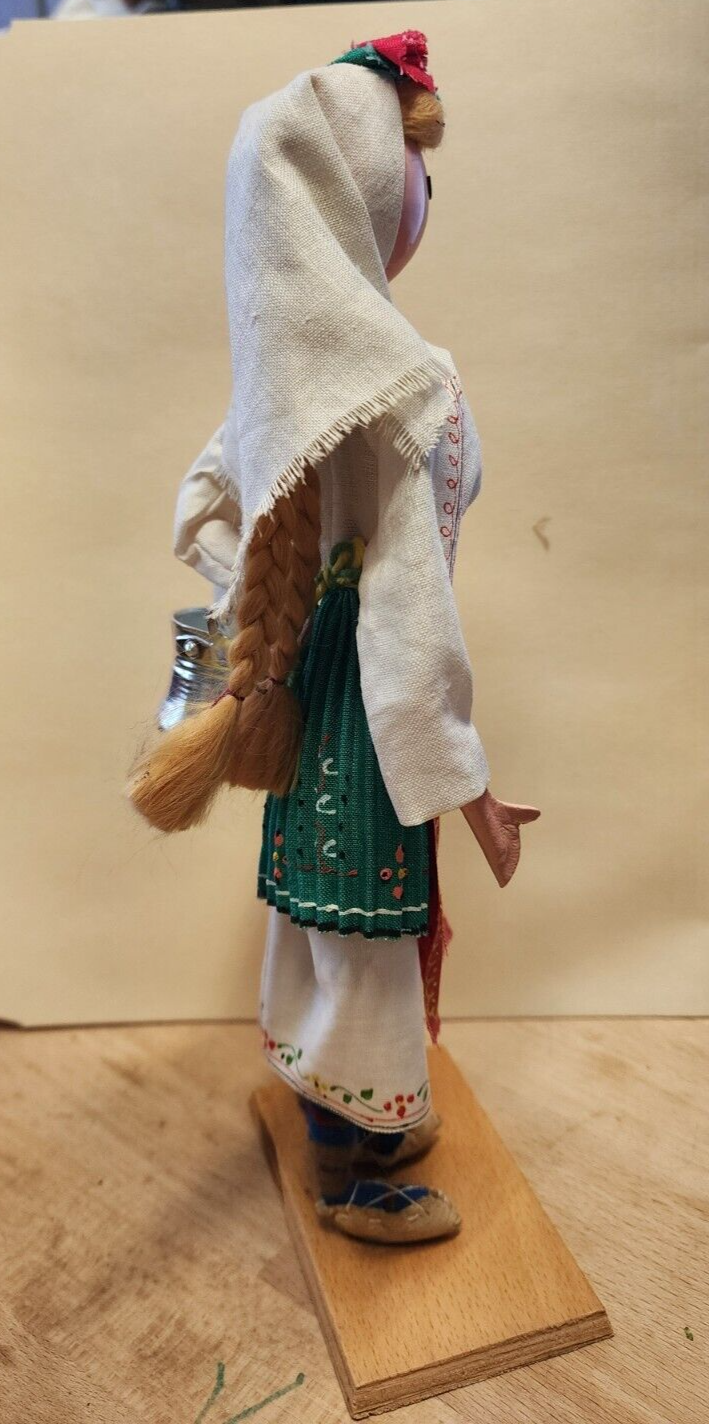 BULGARIA Doll Folk Costume Large 12" Tall Vintage Holding a Bucket