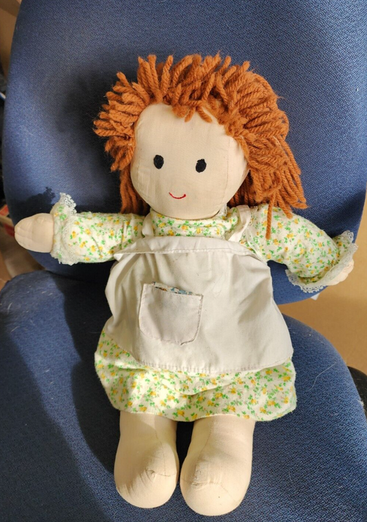 Lovely Soft Rag Doll Green & Yellow Dress Girl Doll Medium 18"