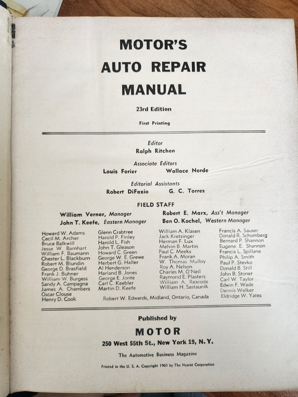 Vtg 1960 Motor's Auto Repair Manual 23rd Edition