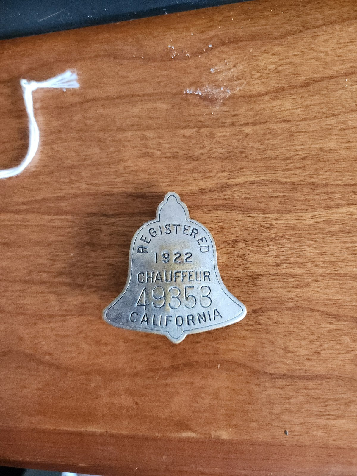 1922 Registered Chauffeur Badge California 49353 Bell Shaped