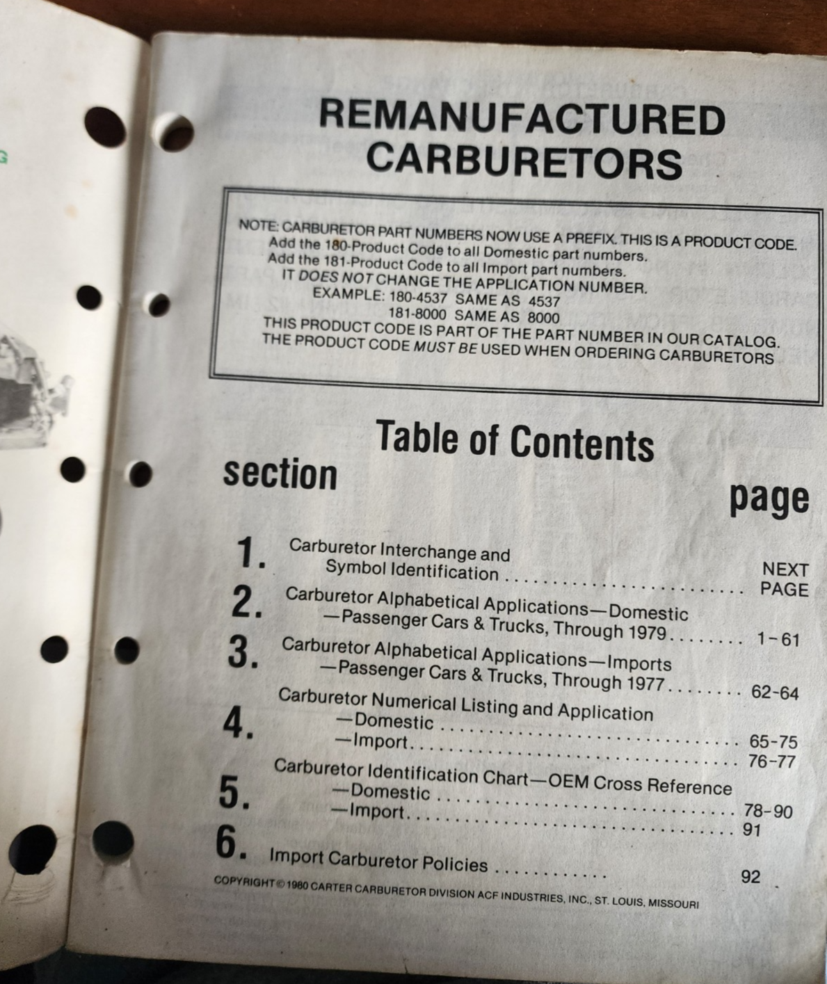 Carter Precision Remanufactured Carburetors Catalog 8811, 1980