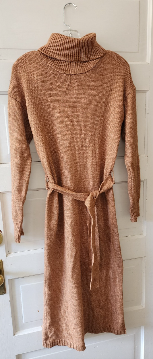 Rachel Zoe XS Tie Belt Turtleneck Knit Sweater Dress Copper