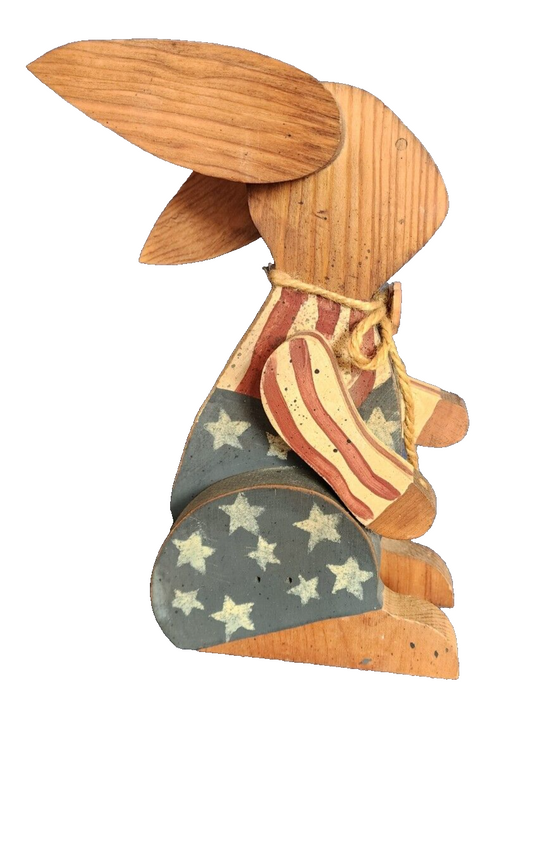 Vtg USA Wooden Bunny with Moveable Ears 10"