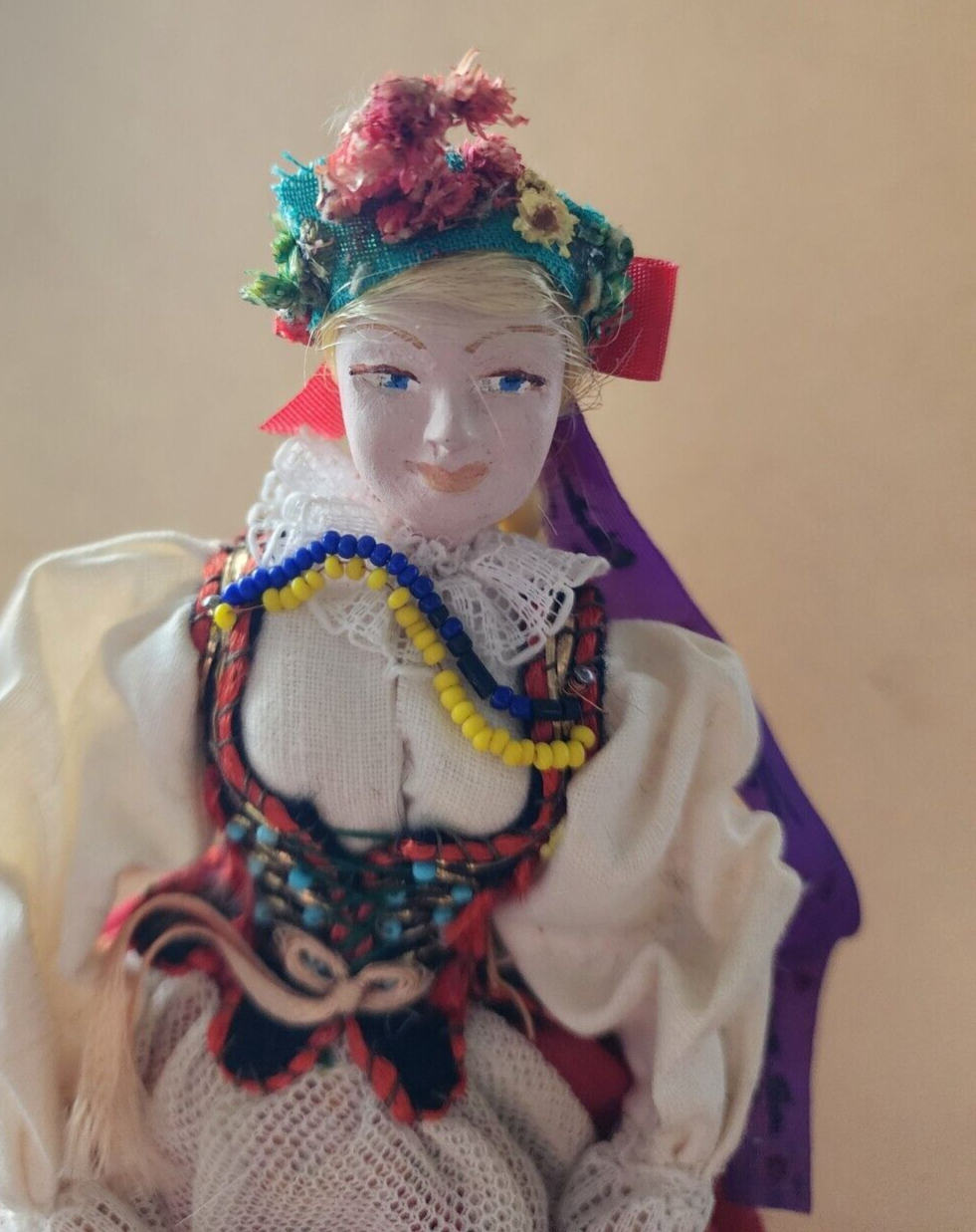 Polish Figurine Folk Art Doll Regional Dress Decor vtg Made In Poland 9"