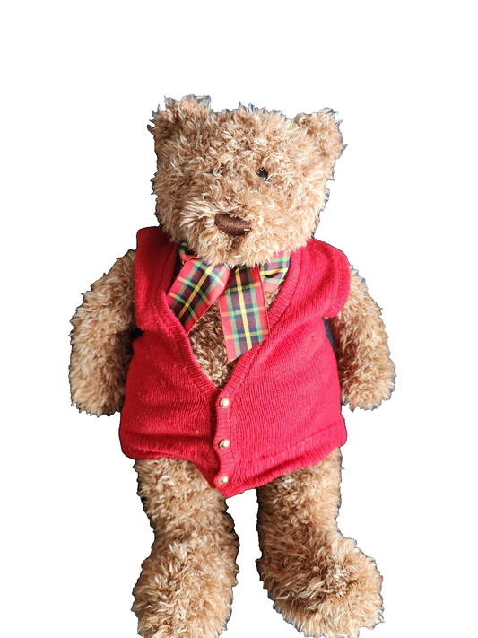 Vintage Gund Heads & Tales 20" Teddy Bear with Plaid Scarf Red Vest