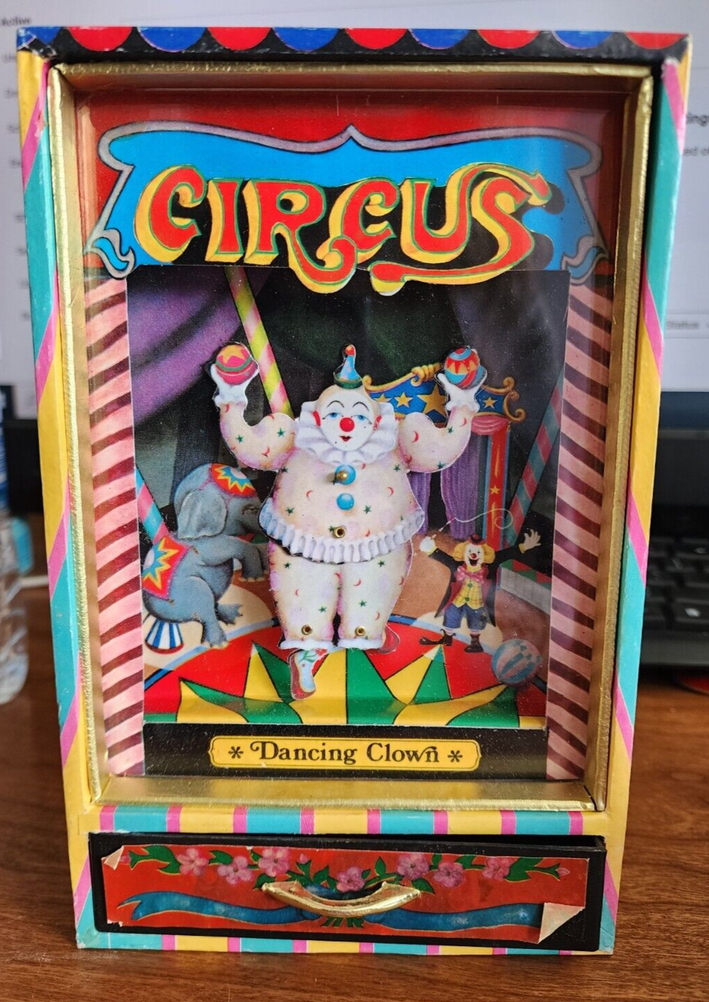 Vtg Circus Dancing Clown Music Box