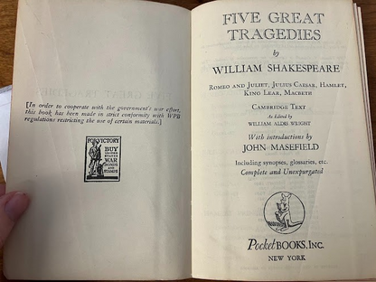 Vintage Paperback - John Masefield: William Shakespeare, Five Great Tragedies