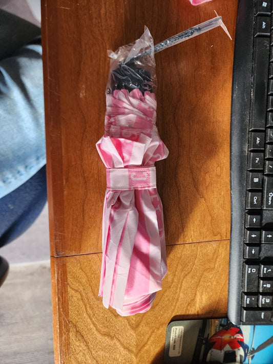 NWT Victoria's Secret Umbrella Pink/Light Pink Stripe Retractable Handle