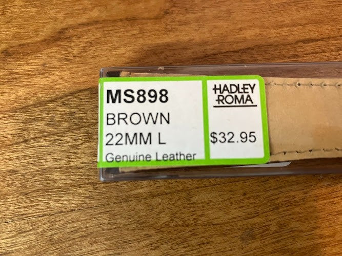 Hadley Roma Wristwatch Band: MS898 Brown 22MML - Genuine Leather