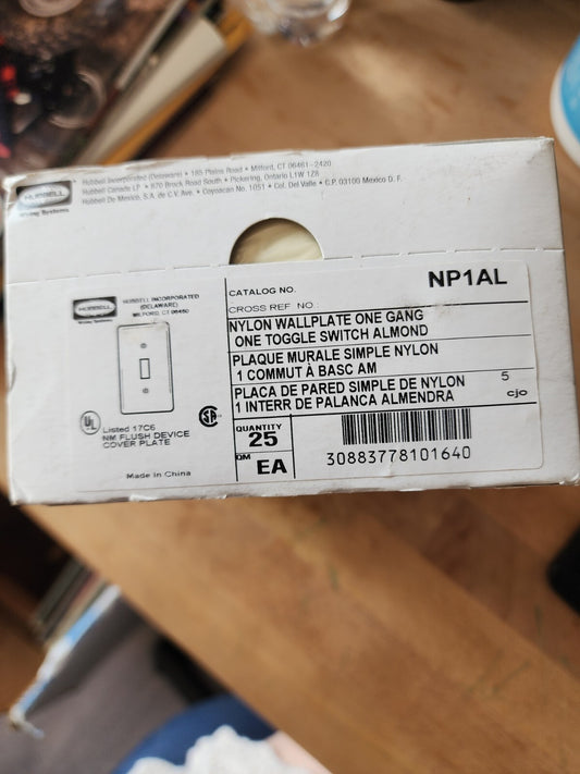 Lot of 25 HUBBEL NP1AL Nylon Wall Plates