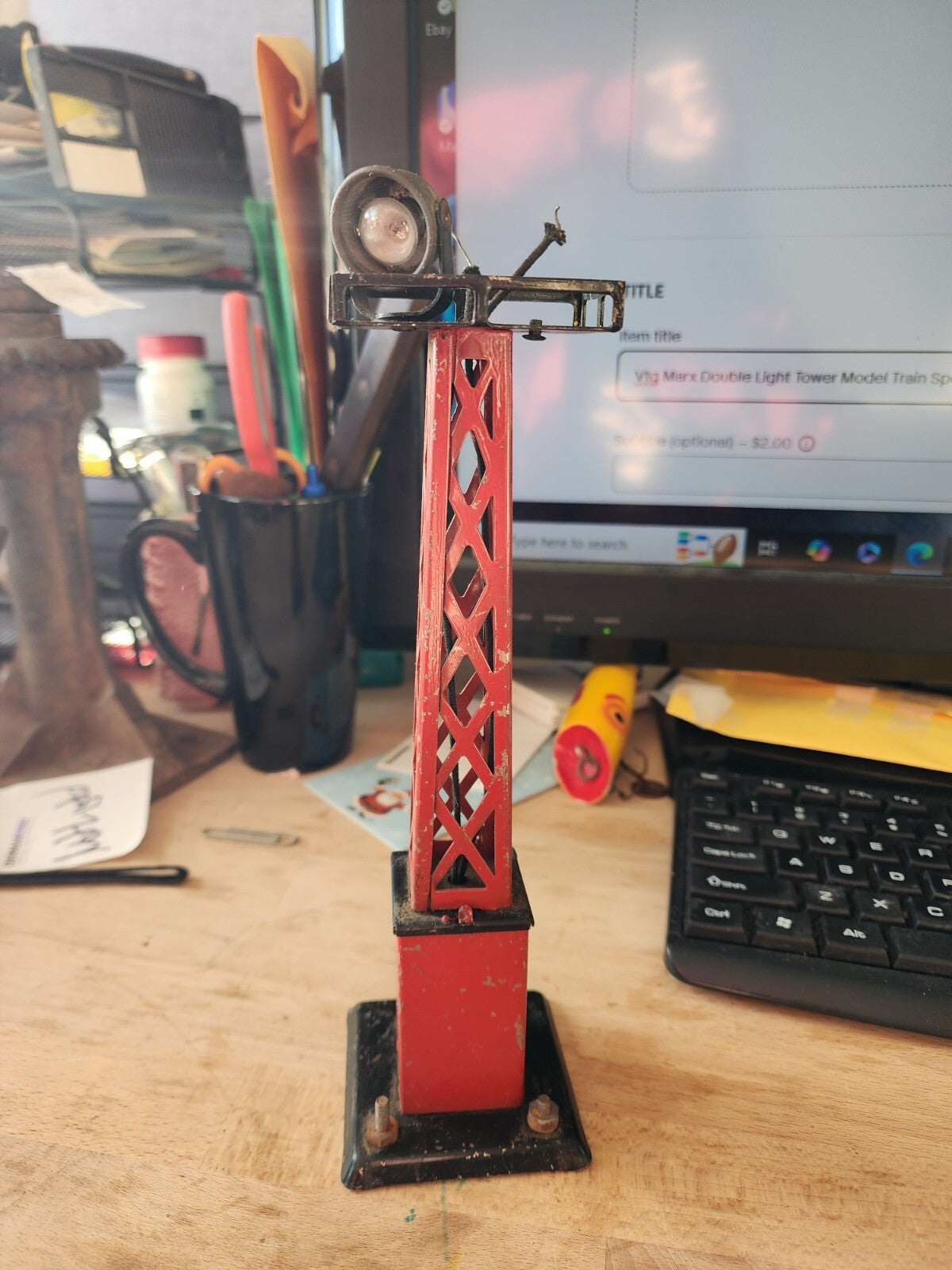 Vtg Marx Double Light Tower Model Train Spot Search 11" TALL