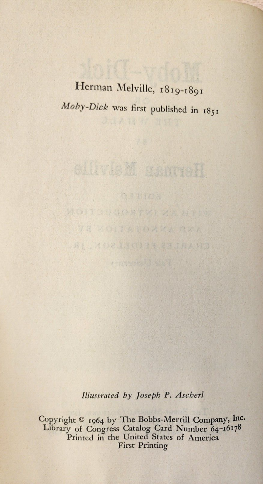 Herman Melville Moby Dick or the whale the library of literature 1964