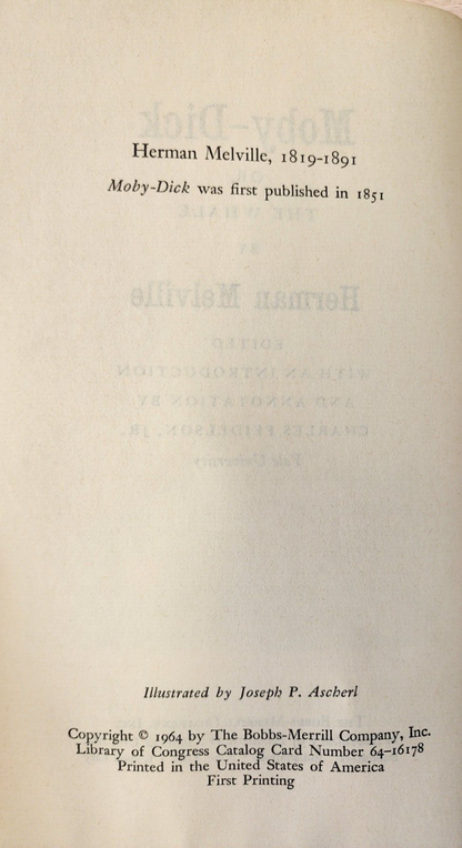 Herman Melville Moby Dick or the whale the library of literature 1964