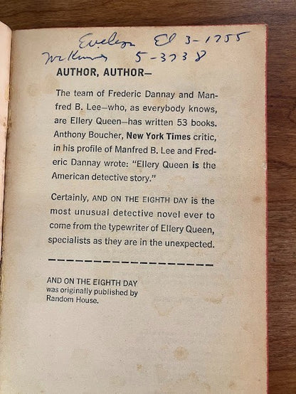 Vintage Paperback - And On The Eighth Day By Ellery Queen