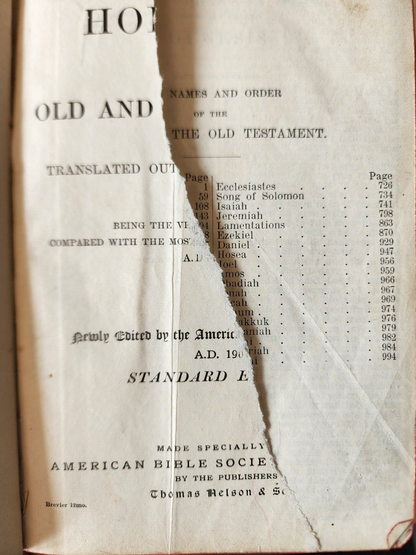 Vtg Antique Holy Bible Standard Edition Thomas Nelson & Sons