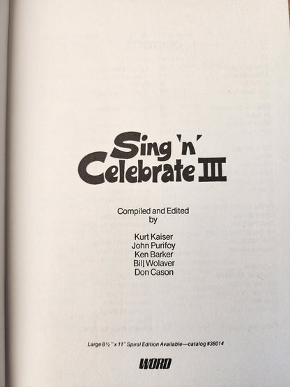 Sing N Celebrate III Songbook 1982 Christian Gospel