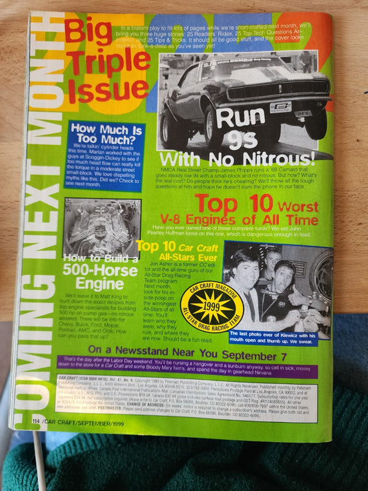 Car Craft Magazine September 1999 Chevy Power Showdown 350 vs. 454